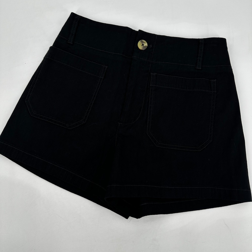 Maeve by Anthropologie The Colette Black Linen Blend Utility Shorts Size 26 Chic